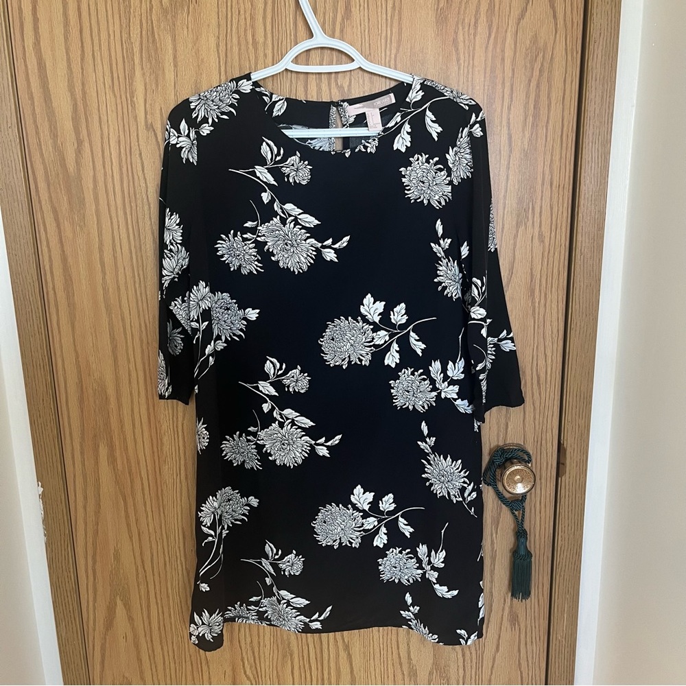 Floral Black and White Mini Dress